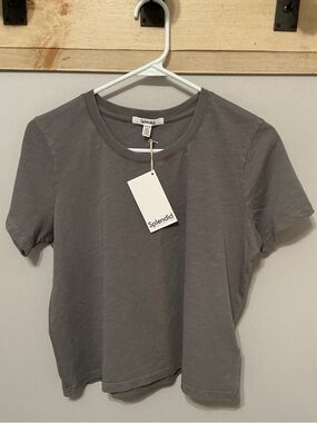 Splendid Louisa Tee Gray/Green Short-Sleeve Crewneck Cropped T-shirt, Medium